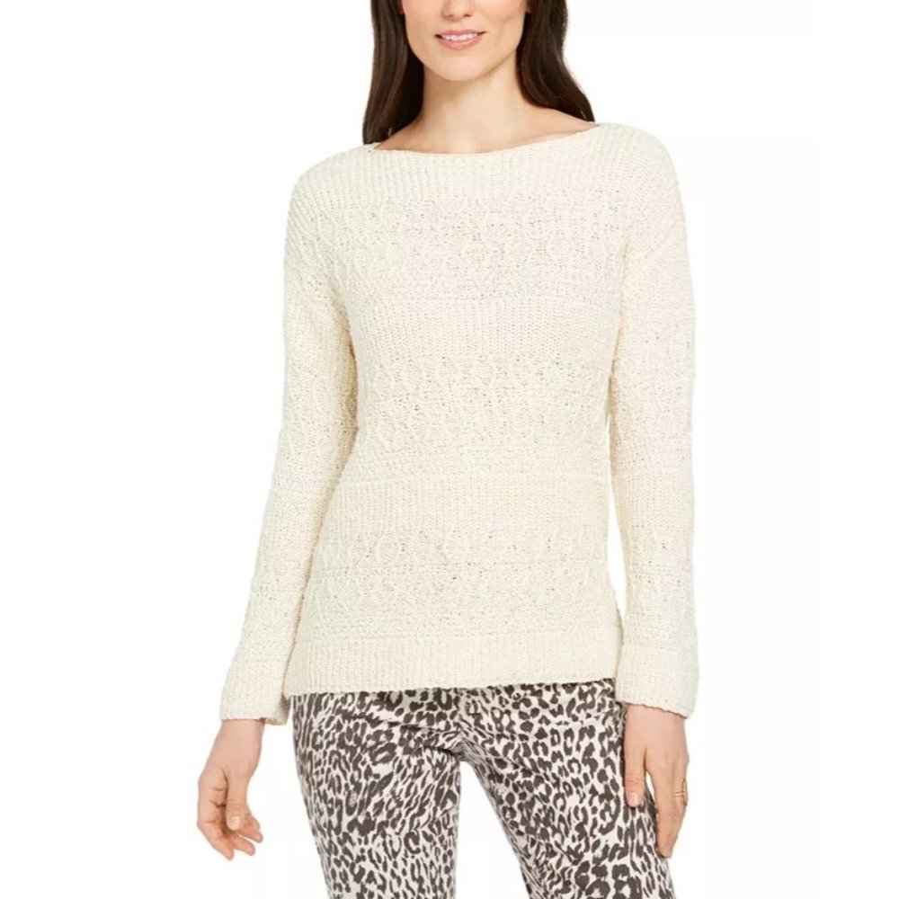 NWT Style & Co Petite Slub-Knit Pullover Sweater in Cream - Size PXL